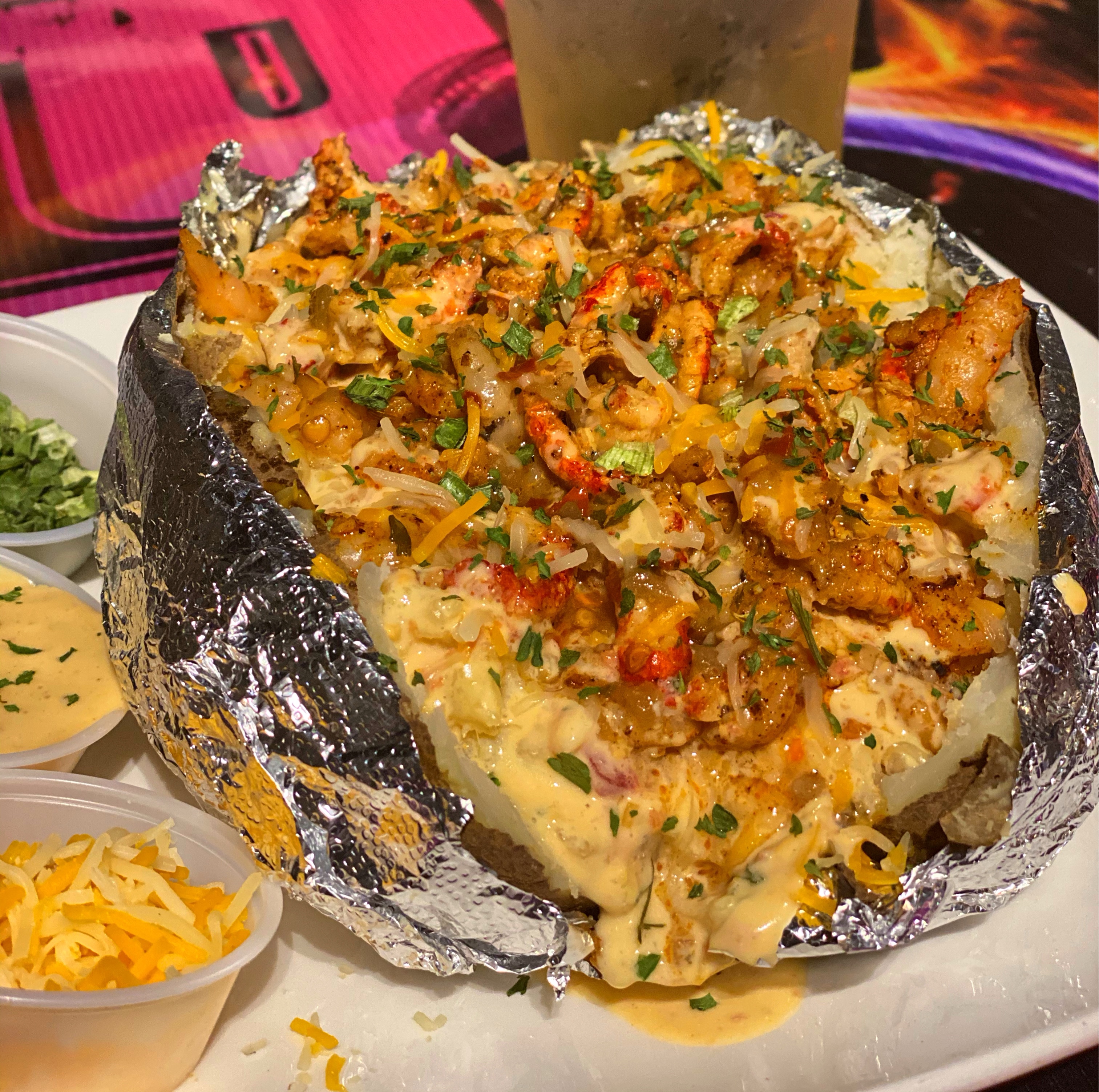Order Loaded Seafood Baked Potato food online from Plush Bar And Grill store, Houston on bringmethat.com