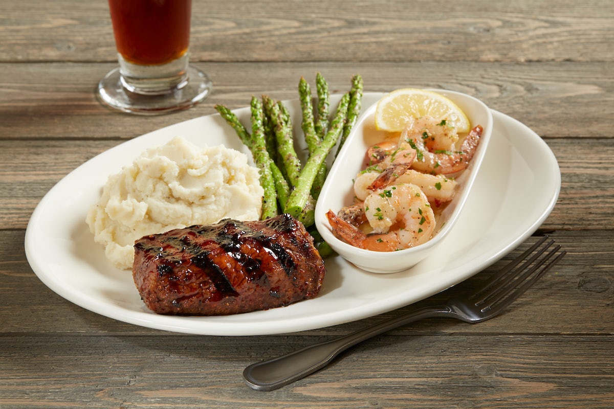 Order Tri-Tip* & Shrimp Scampi food online from Bj Restaurant & Brewhouse store, Columbia on bringmethat.com