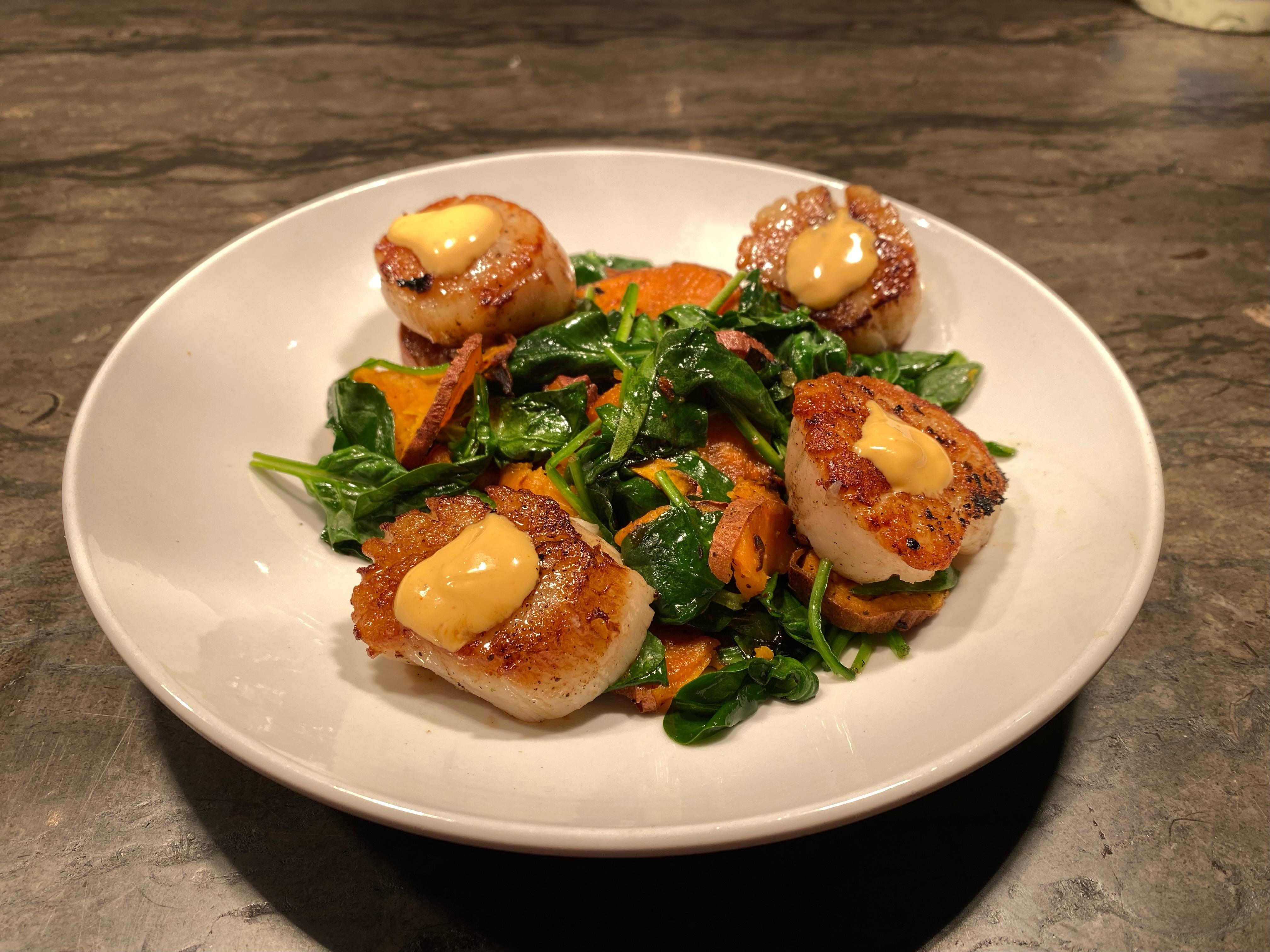 Order Seared Scallops* food online from Rooster's Wood-Fired Kitchen -Uptown store, Charlotte on bringmethat.com