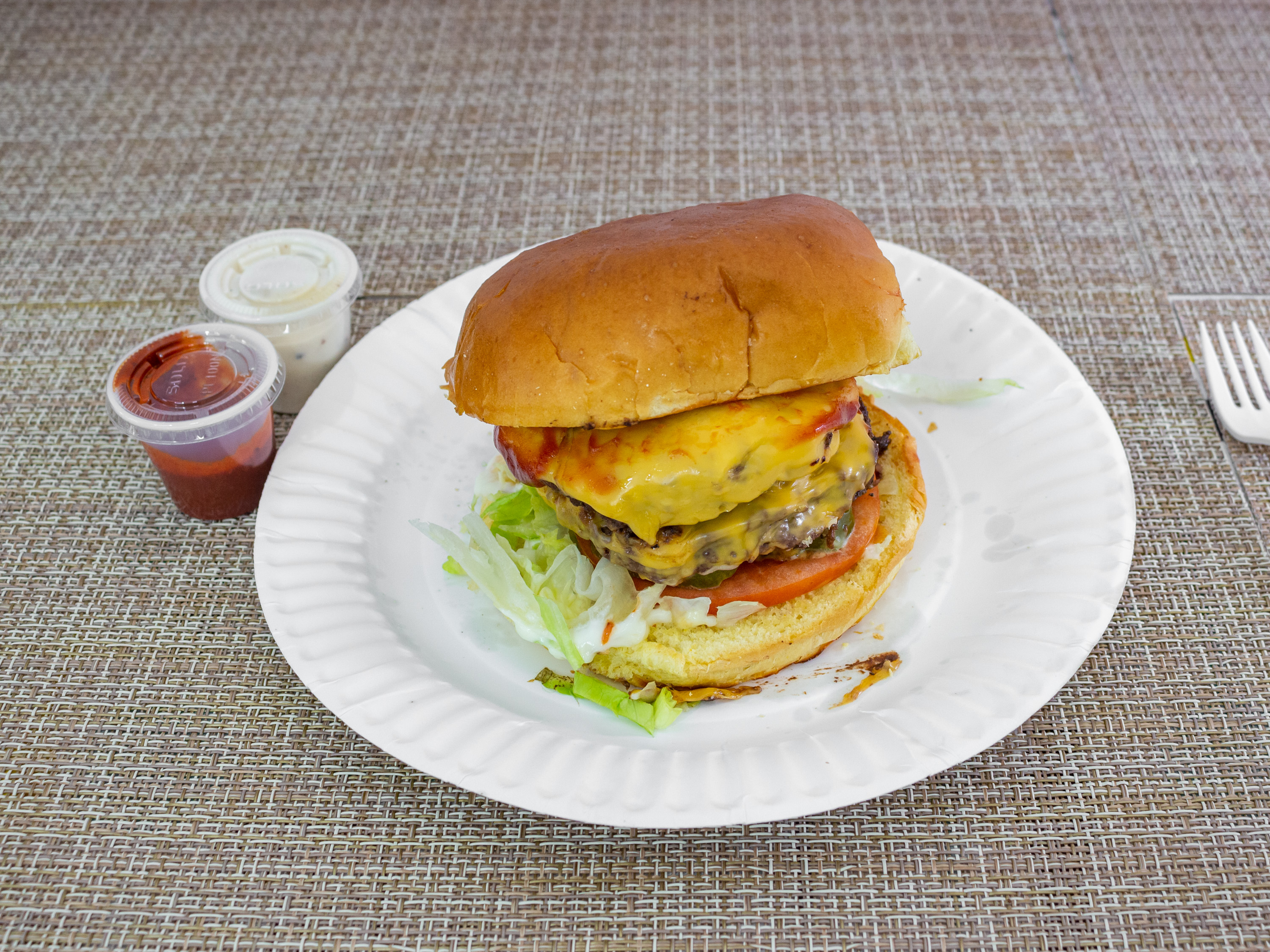 Order Double Burger food online from Zakir Bakery Gyro Express store, Paterson on bringmethat.com