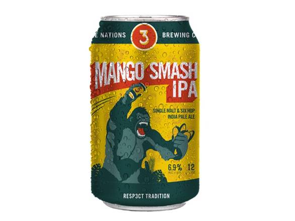 Order 3 Nations Brewing Mango Smash IPA - 6x 12oz Cans food online from Bear Creek Spirits & Wine store, Colleyville on bringmethat.com