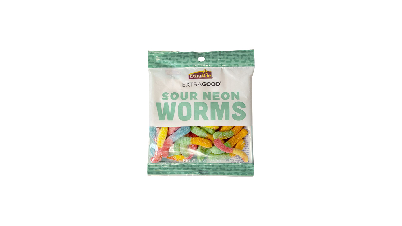 Order ExtraGood Sour Neon Worms 5oz food online from Extramile 5451 store, Carlsbad on bringmethat.com