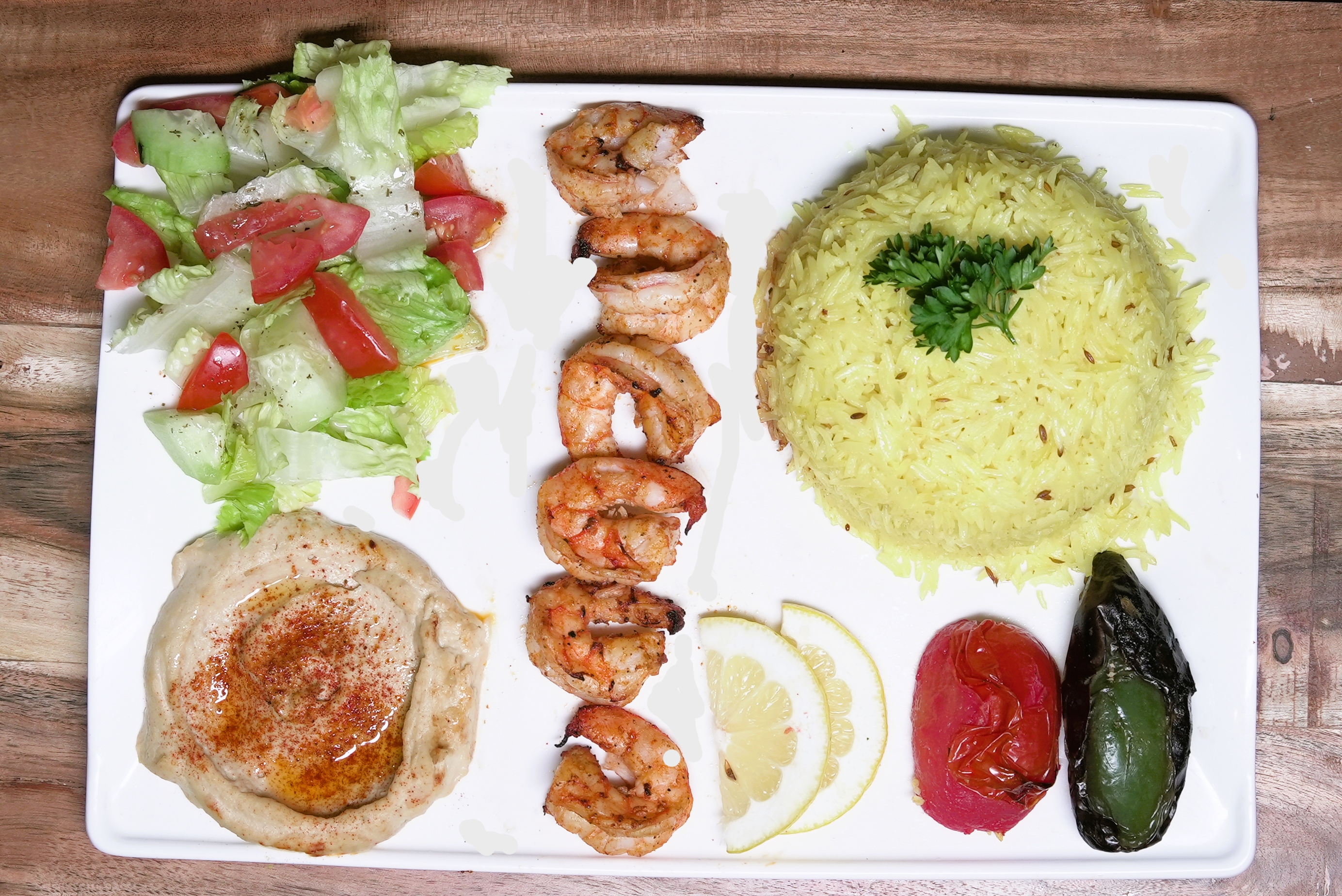 Order Shrimp plate food online from Shish mediterranean catering store, Studio City on bringmethat.com