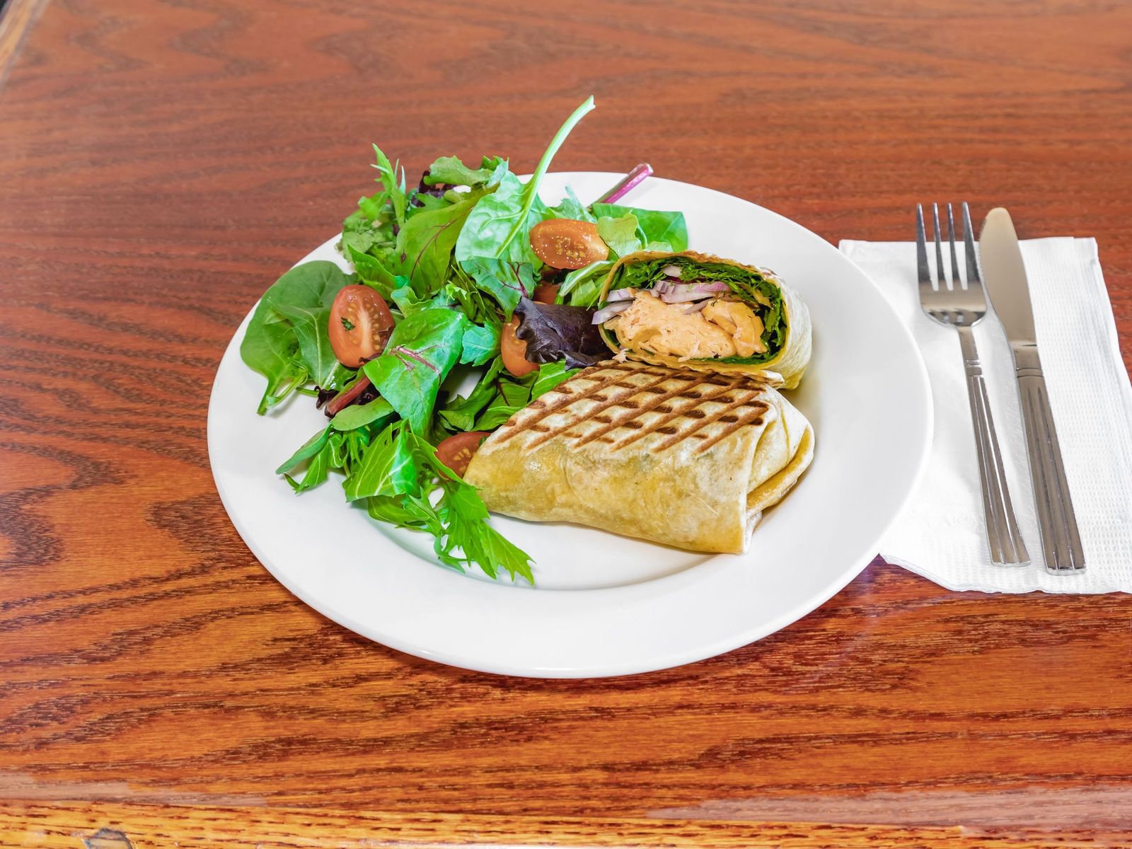 Order Grilled Salmon Wrap food online from Bus stop cafe store, New York on bringmethat.com