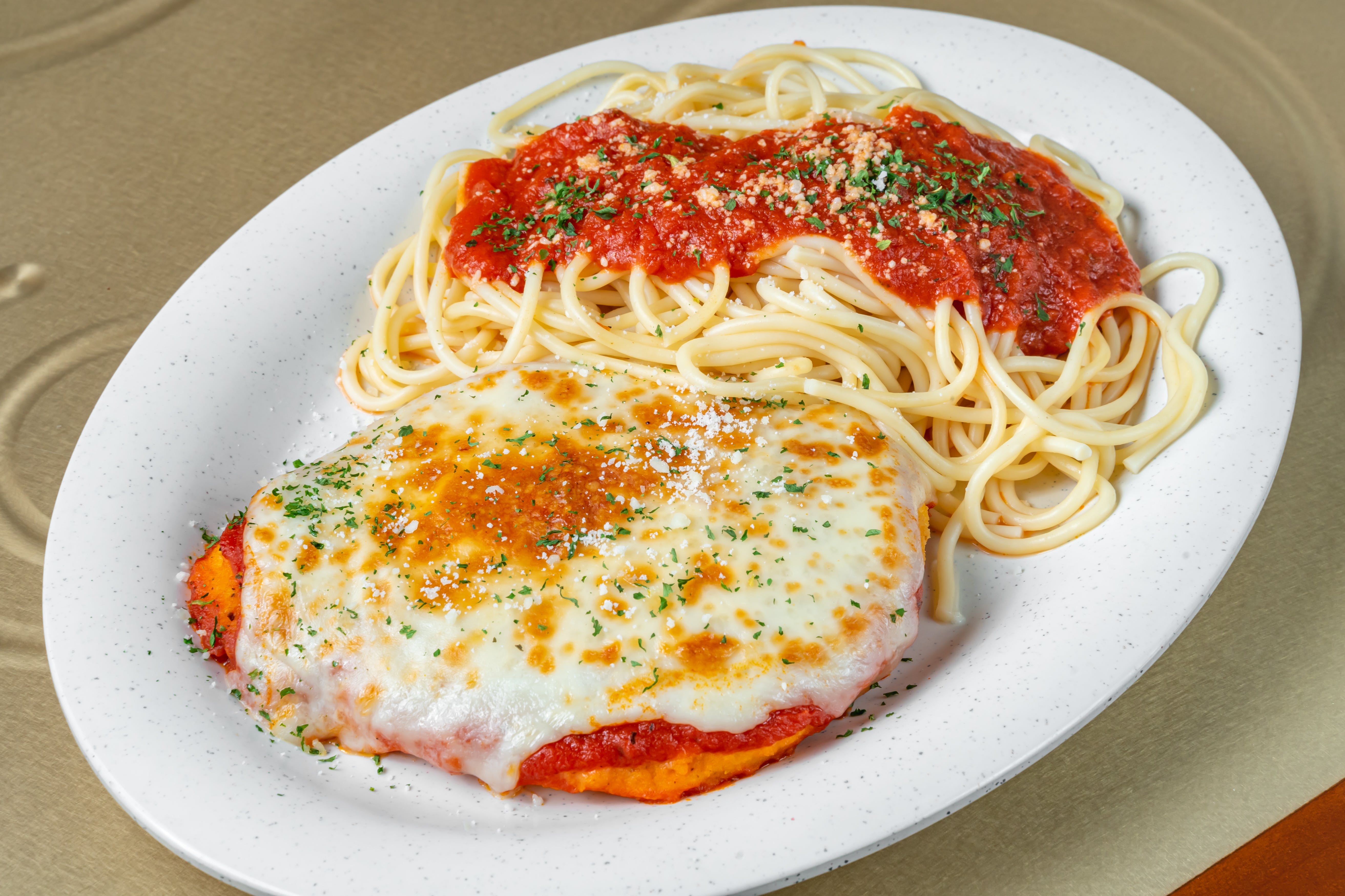 Order Chicken Parmigiana - Entree food online from My Pizzeria store, Fort Worth on bringmethat.com