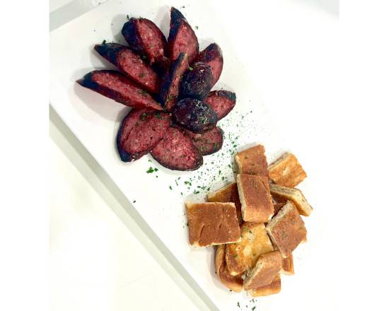 Order Flaming Beef Sausage & Ciabatta Toast Points food online from Cafe I Am store, Sandy Springs on bringmethat.com
