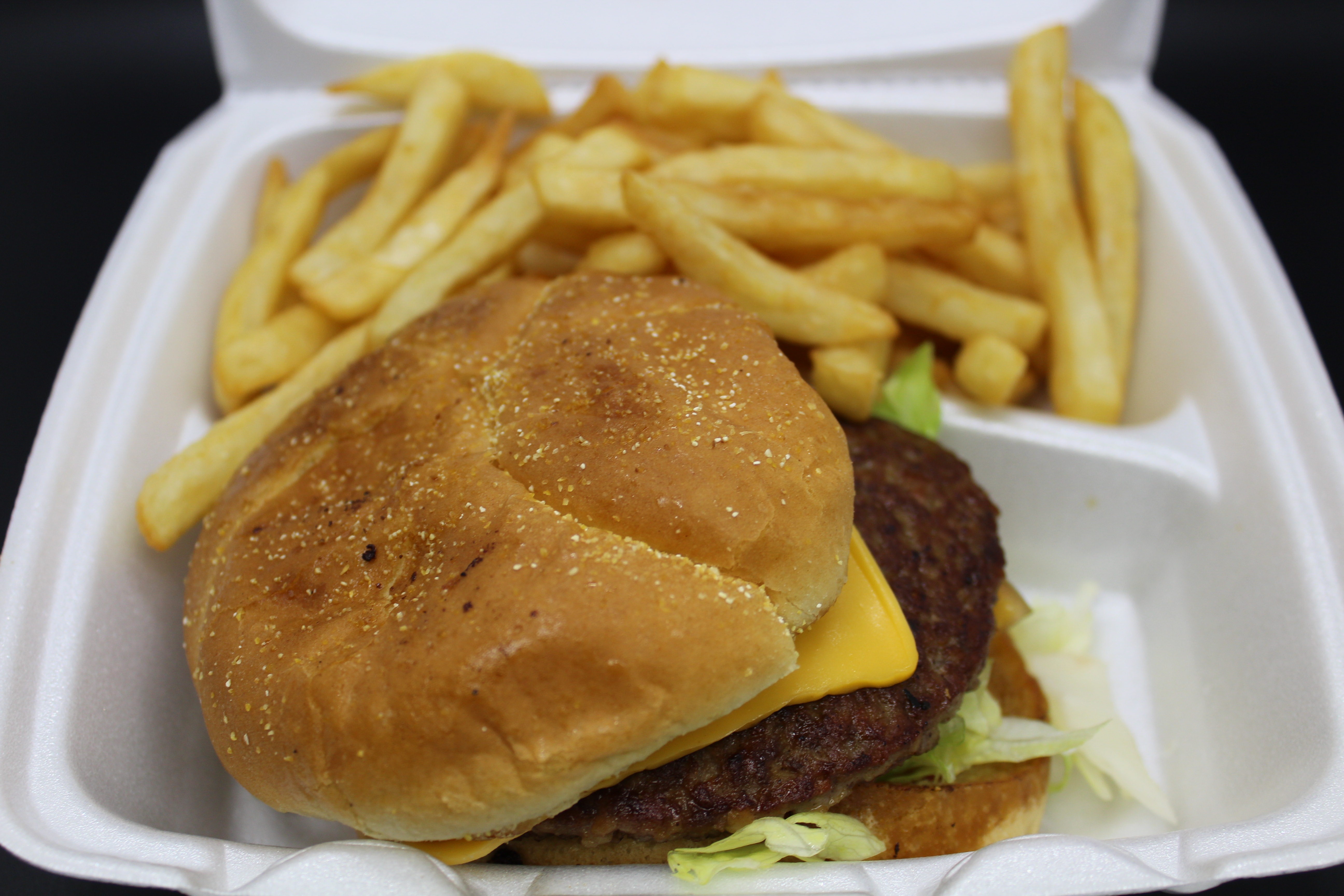 Order Hamburger with fries food online from Baba Famous Steak And Lemonade store, Fort Wayne on bringmethat.com