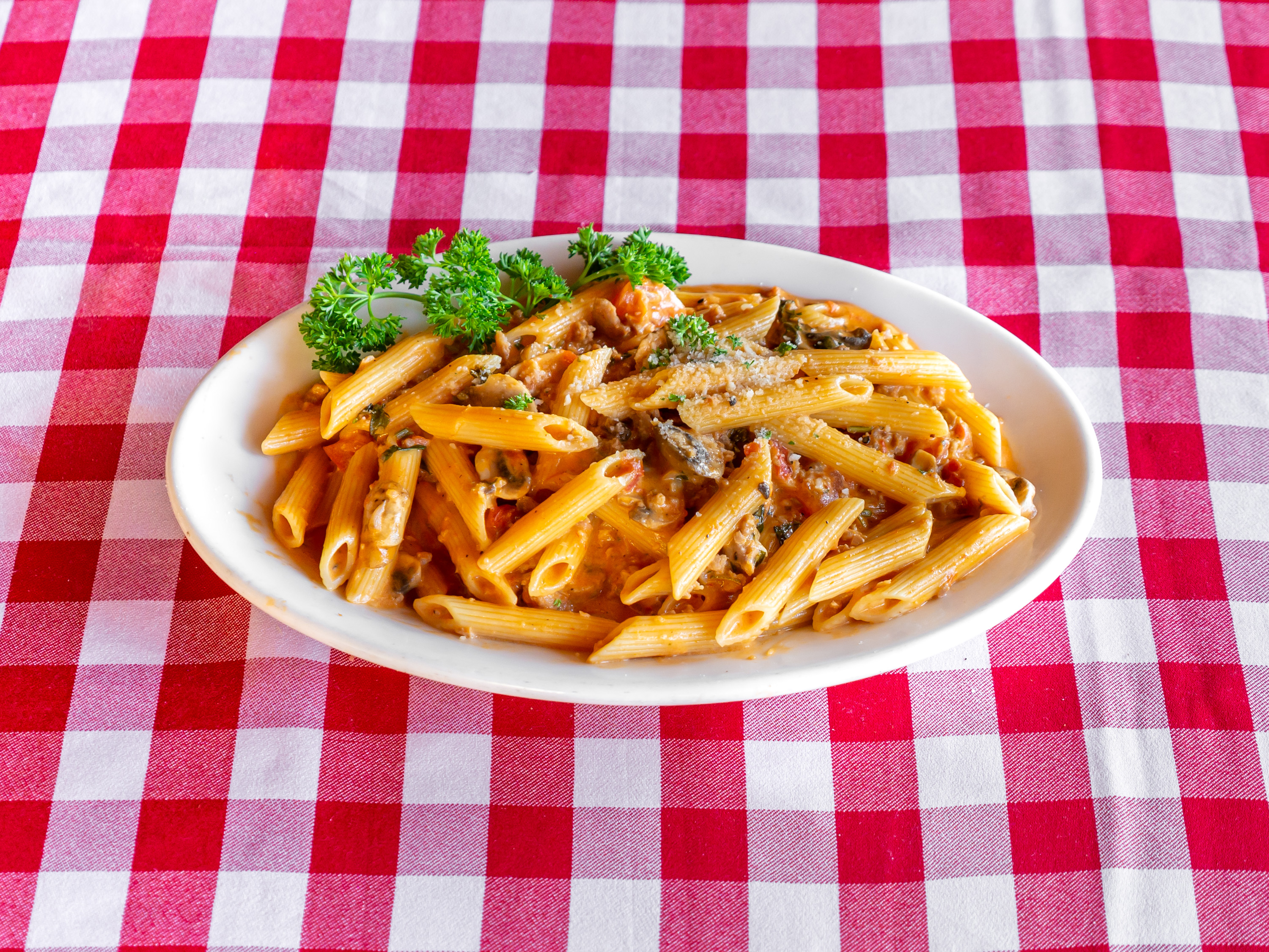Order Penne Calabrese food online from Giorgio Italian Food And Pizzeria store, Milpitas on bringmethat.com