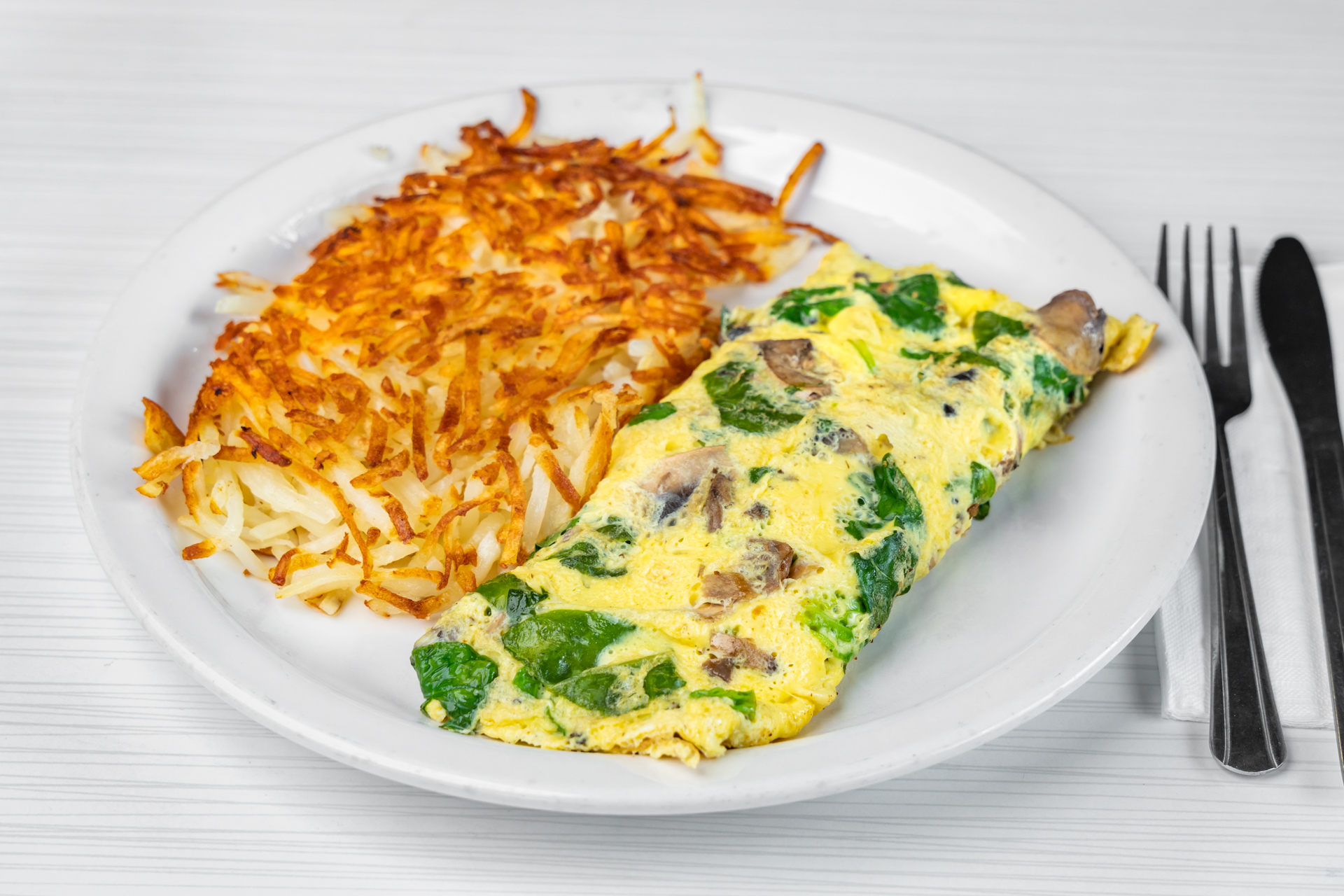 Order 35. Spinach Omelette Breakfast food online from Goody Cafe store, Palm Desert on bringmethat.com