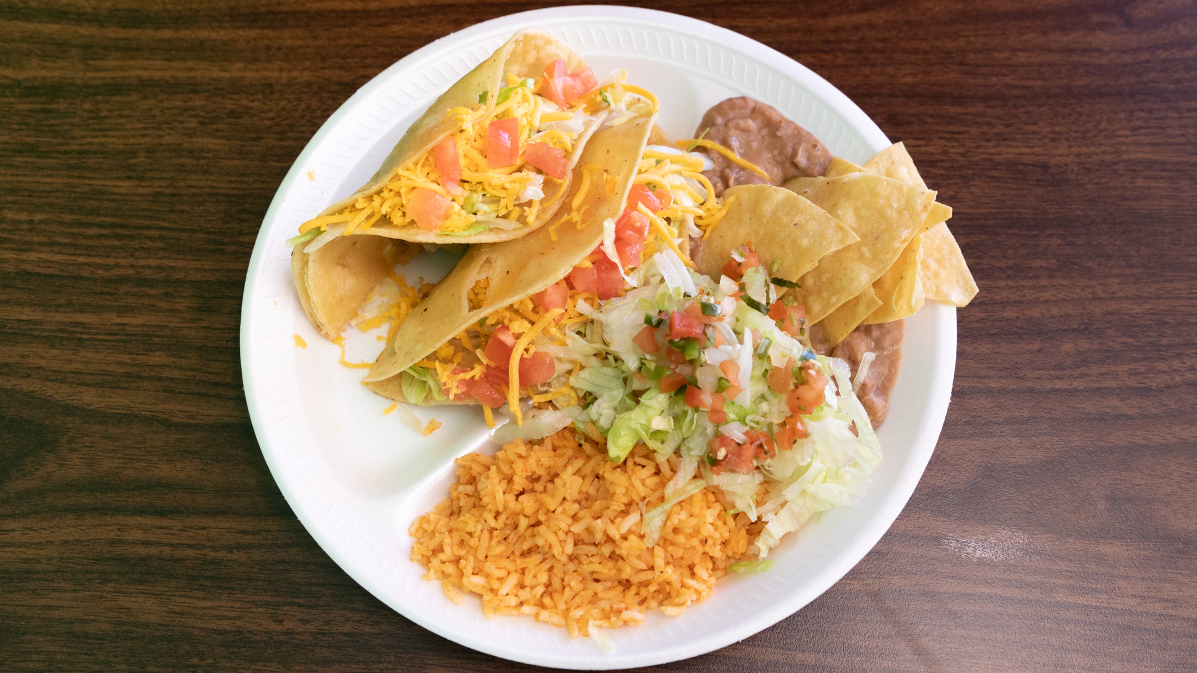 Order 2 Chicken Hard Shell Tacos w/rice & beans food online from Durango Taco Shop #4 store, Las Vegas on bringmethat.com