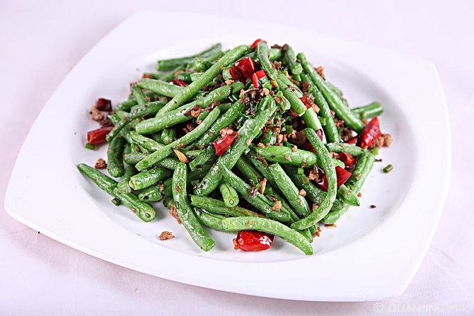 Order V6. Dry-Fried String Beans 干煸四季豆 food online from Shu Chinese Restaurant store, Guilderland on bringmethat.com