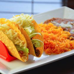 Order 10. Two Tacos, Rice and Beans Combo food online from Don Ramon Mexican Grill store, Cleveland on bringmethat.com