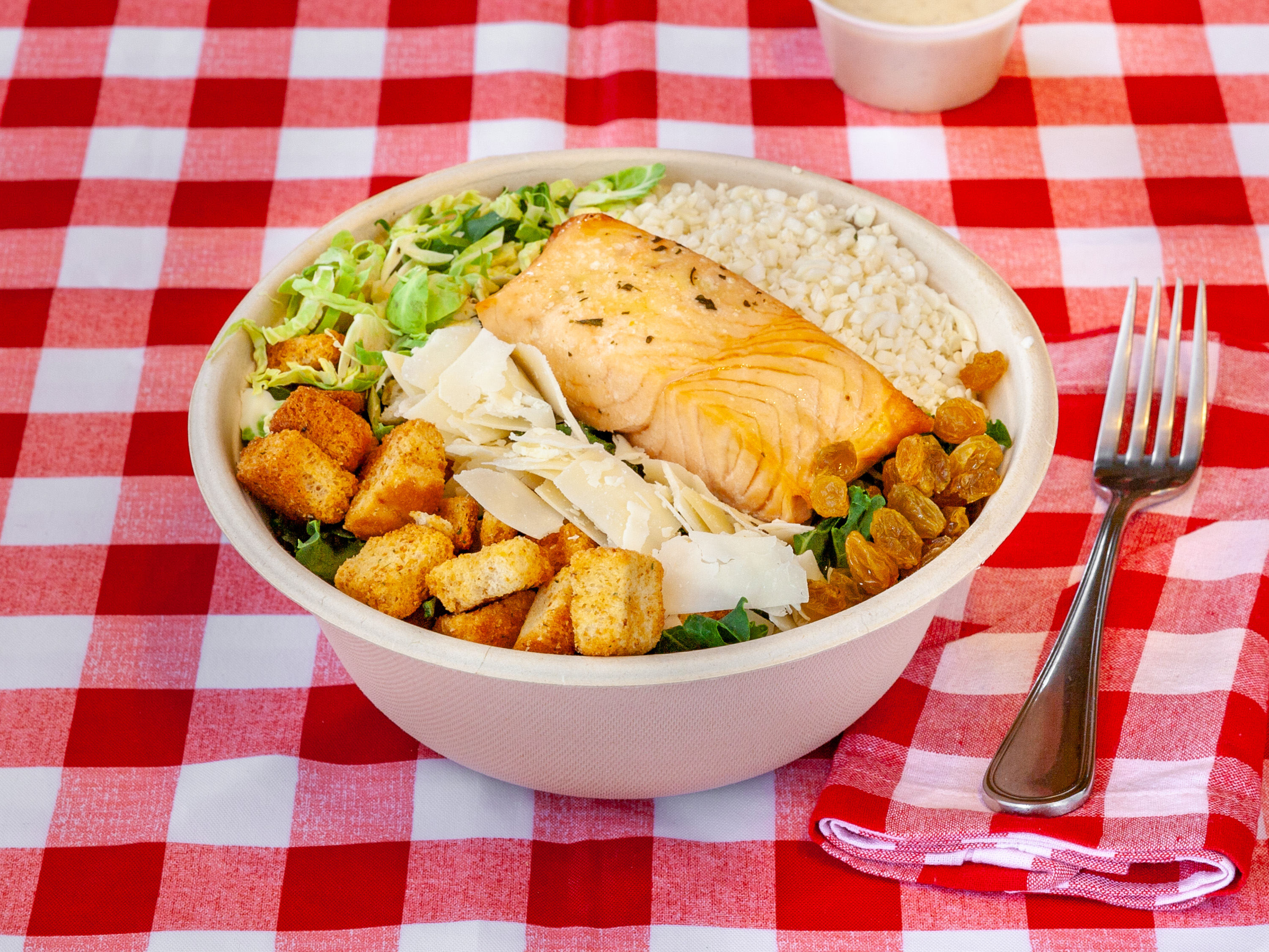 Order Tuscan Kale Caesar with Grilled Salmon food online from Salad house store, Chicago on bringmethat.com