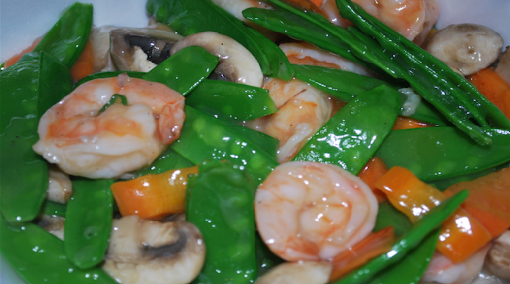 Order 55. Shrimp with Snow Peas and Fresh Mushrooms food online from Asianchef store, Tulsa on bringmethat.com