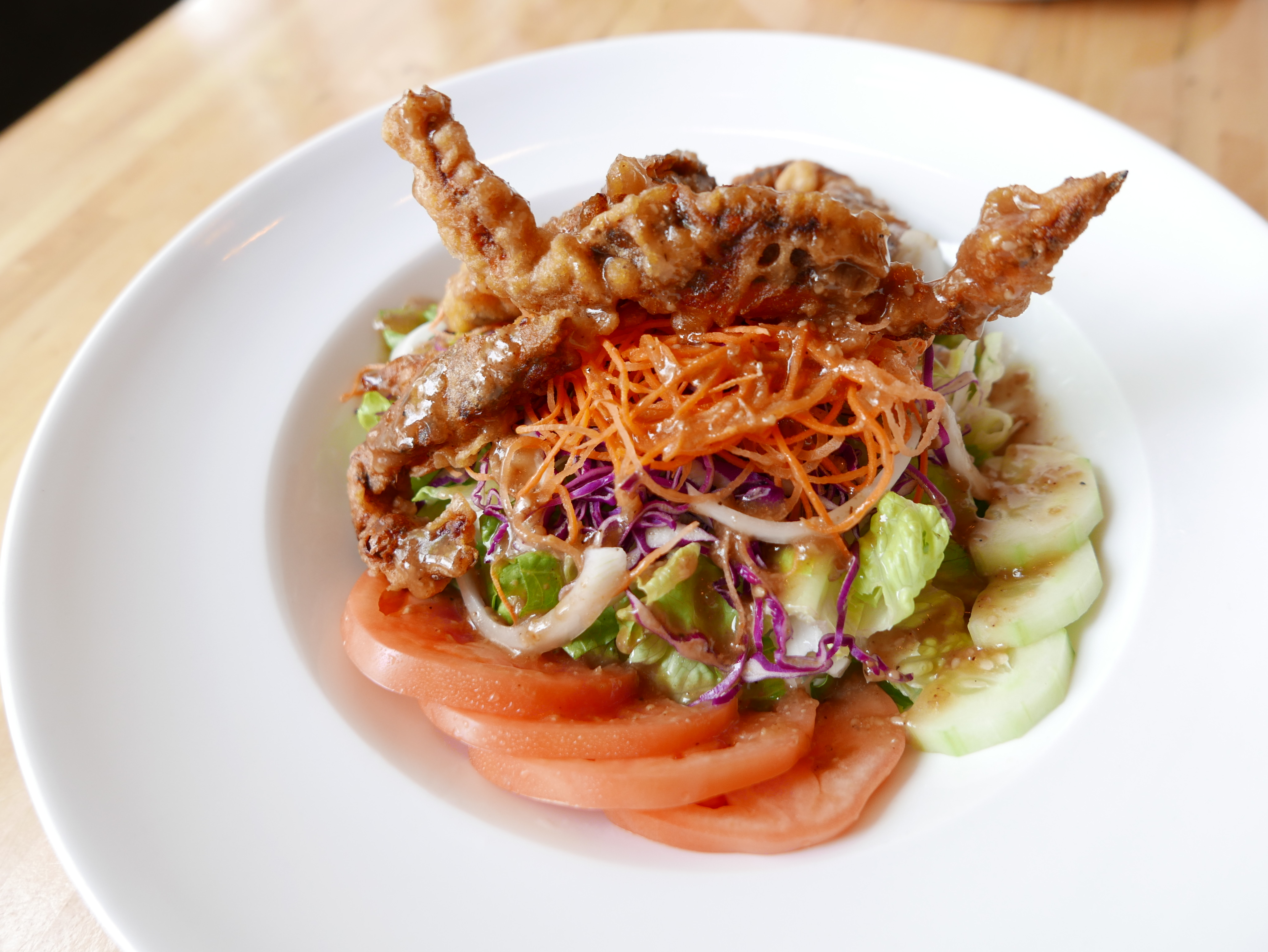Order Solf Shell Crab Mixed Salad food online from Shinju Sushi store, Chicago on bringmethat.com