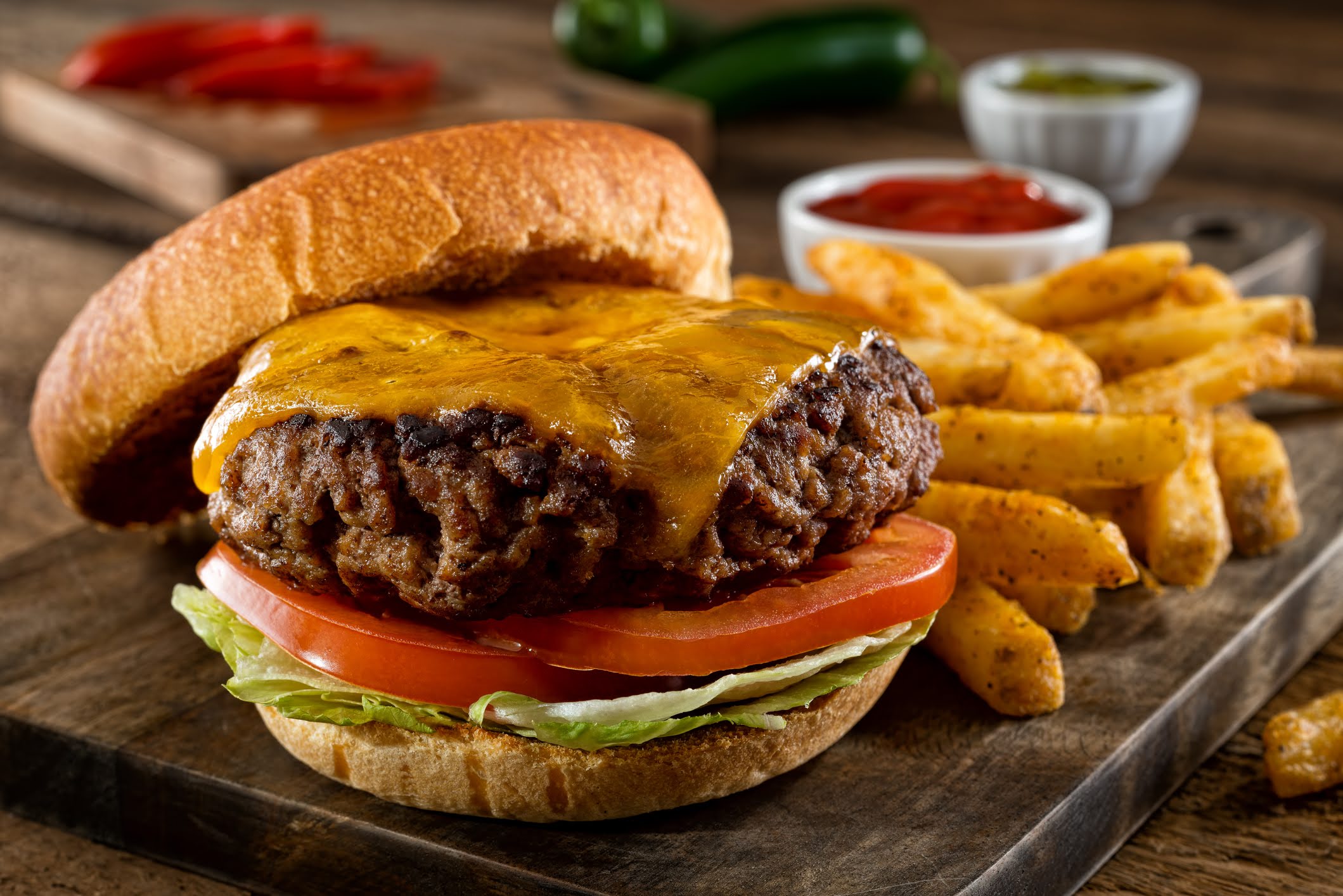Order Cheesy American Burger food online from Black Eyed Pea-Denver store, Denver on bringmethat.com