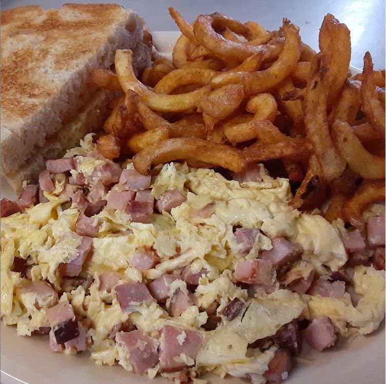 Order 2 Egg Scrambled with Diced Ham food online from Potato Shack Cafe store, Encinitas on bringmethat.com
