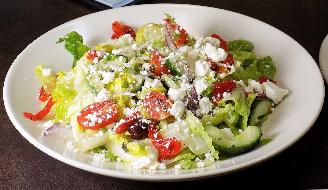 Order HALF Greek Salad food online from Trackside Pizza store, Puyallup on bringmethat.com
