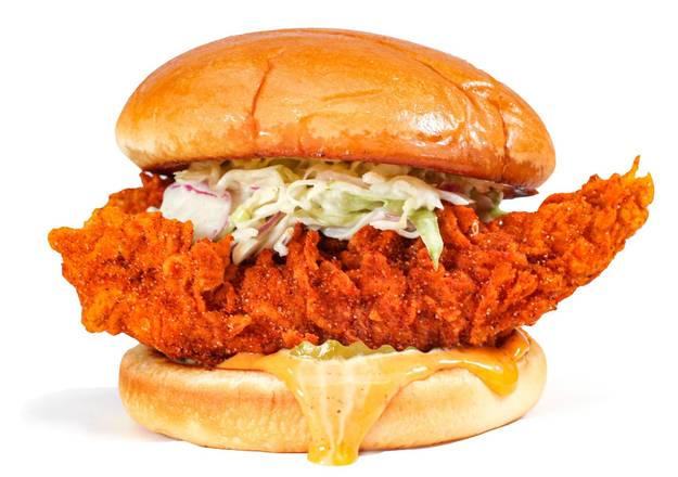 Order SPICY CHICKEN SANDWICH WITH COLESLAW & PICKLES  food online from Holdaak store, Fullerton on bringmethat.com