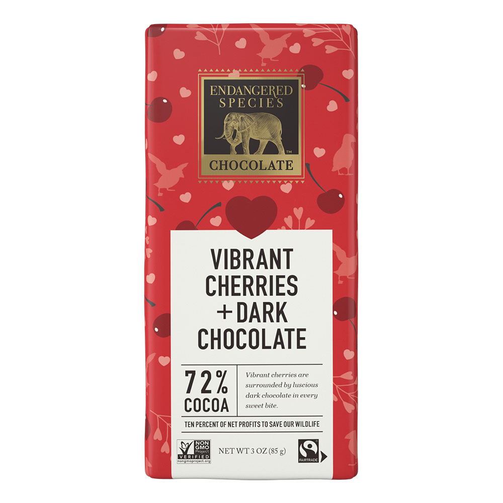 Order Endangered Species Chocolate Valentine's - Vibrant Cherries + Dark Chocolate 72% Cocoa, 3 oz food online from Rite Aid store, MILLER PLACE on bringmethat.com