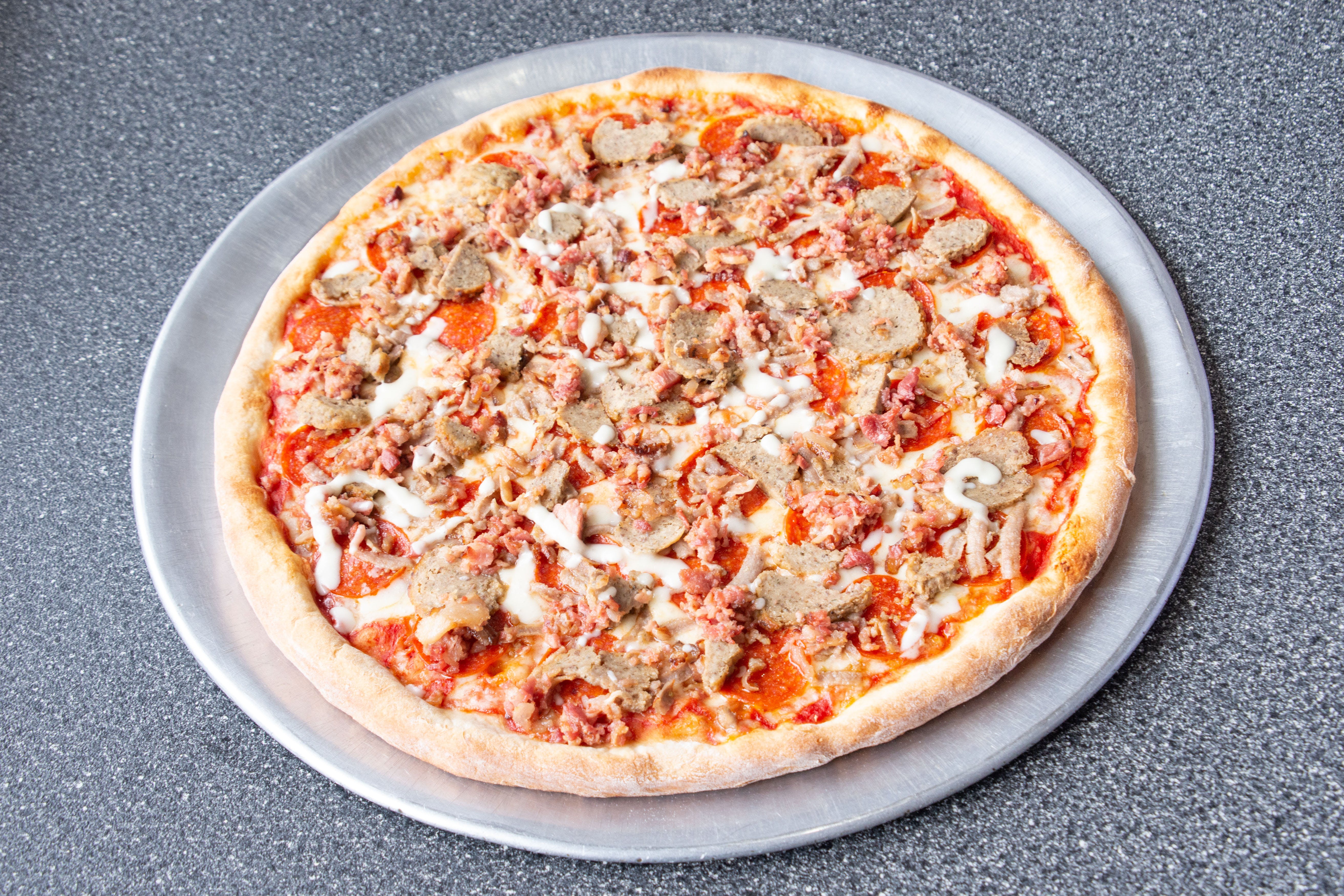 Order Meat Lover's Pizza - Personal 10'' food online from Pizza City store, Woodbury Heights on bringmethat.com