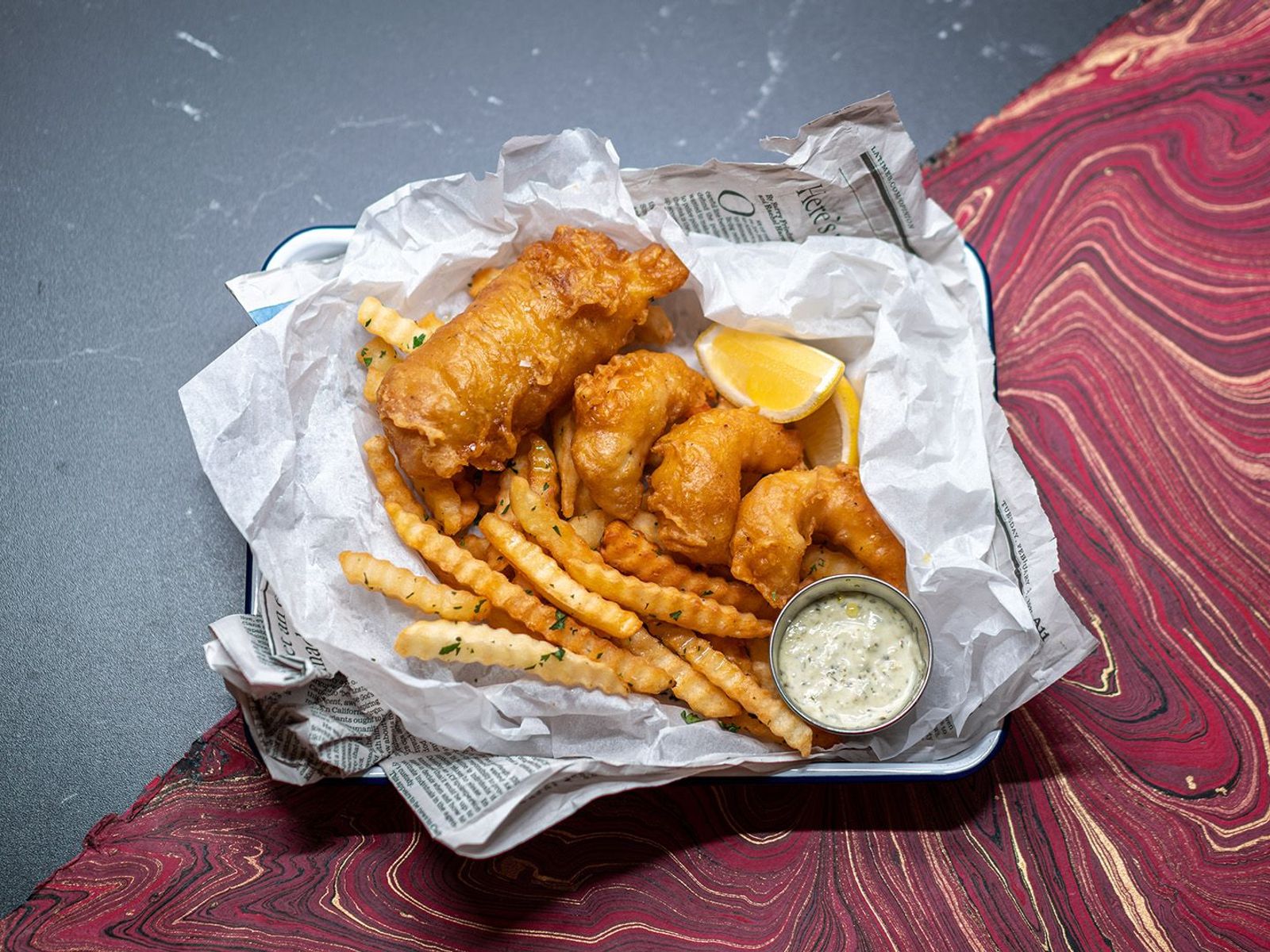Order 1 Cod, 3 Shrimp + Fries food online from The Codfather store, Burbank on bringmethat.com