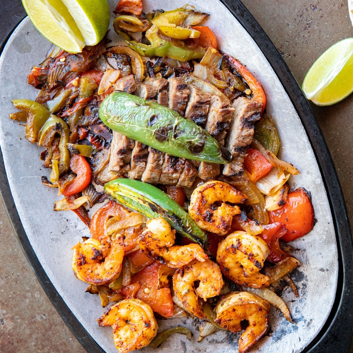 Order Fajita Beef & Shrimp for 2 food online from Roja Mexican Grill store, Omaha on bringmethat.com