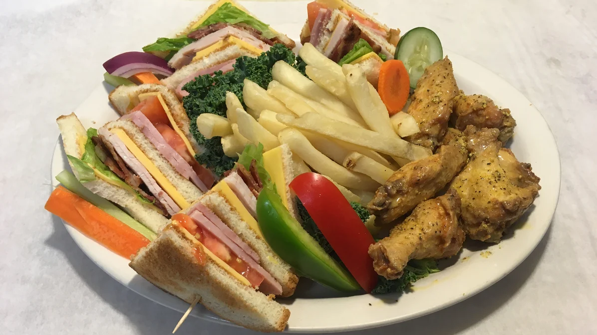 Order 3. Club Sandwich, Lemon Pepper Wing and French Fries food online from Broadway Diner store, Stockbridge on bringmethat.com