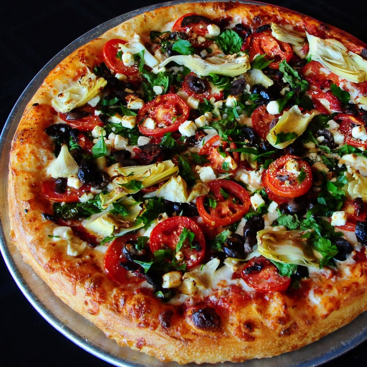 Order 18" Mediterranean Pizza food online from Streets Of New York store, Glendale on bringmethat.com