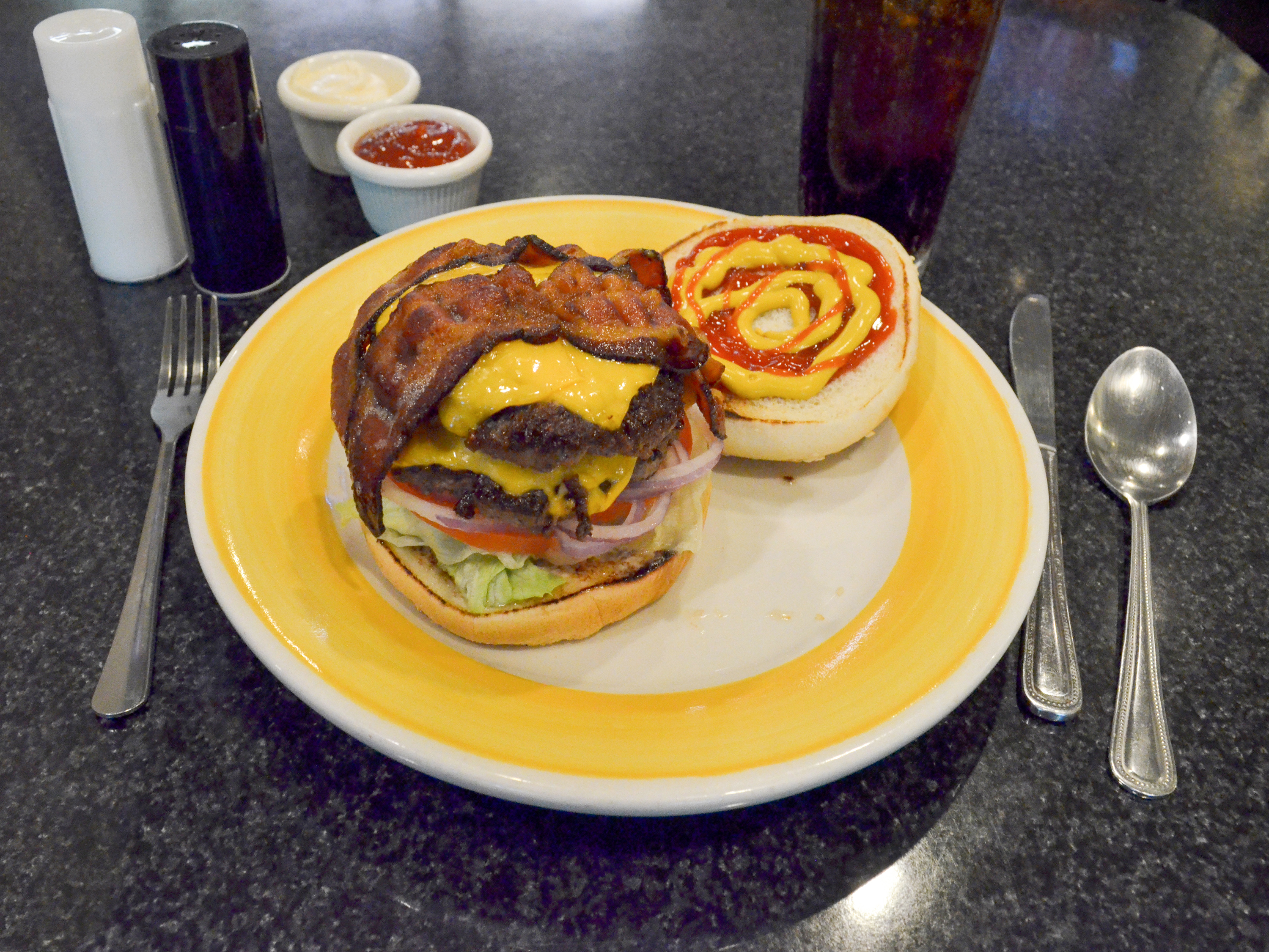 Order 25. Double Bomb Burger food online from Vernon Street Grill store, Roseville on bringmethat.com
