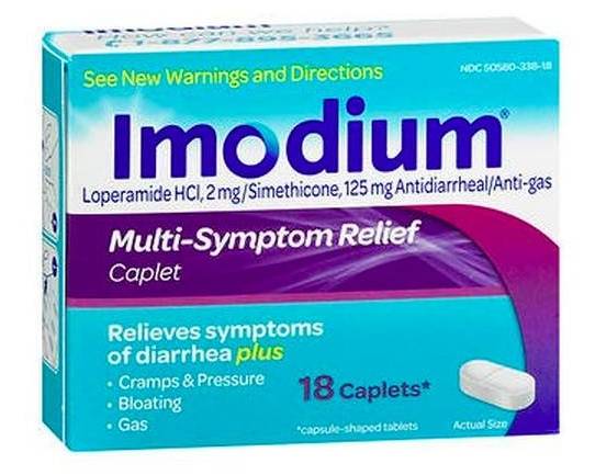 Order Imodium Multi-Symptom Relief Caplet 18 ct food online from McLean Ave Pharmacy store, Yonkers on bringmethat.com