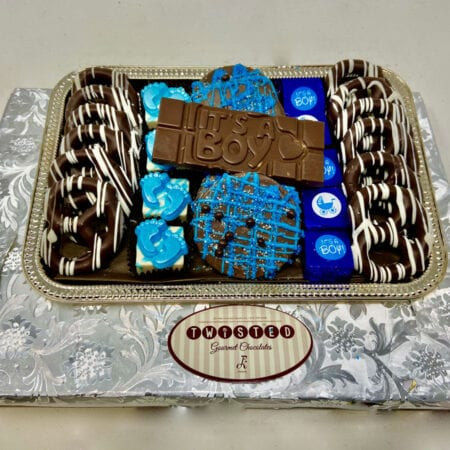 Order Baby Boy Blue Truffle Silver Gift Arrangement food online from Twisted Gourmet Chocolates store, Passaic on bringmethat.com