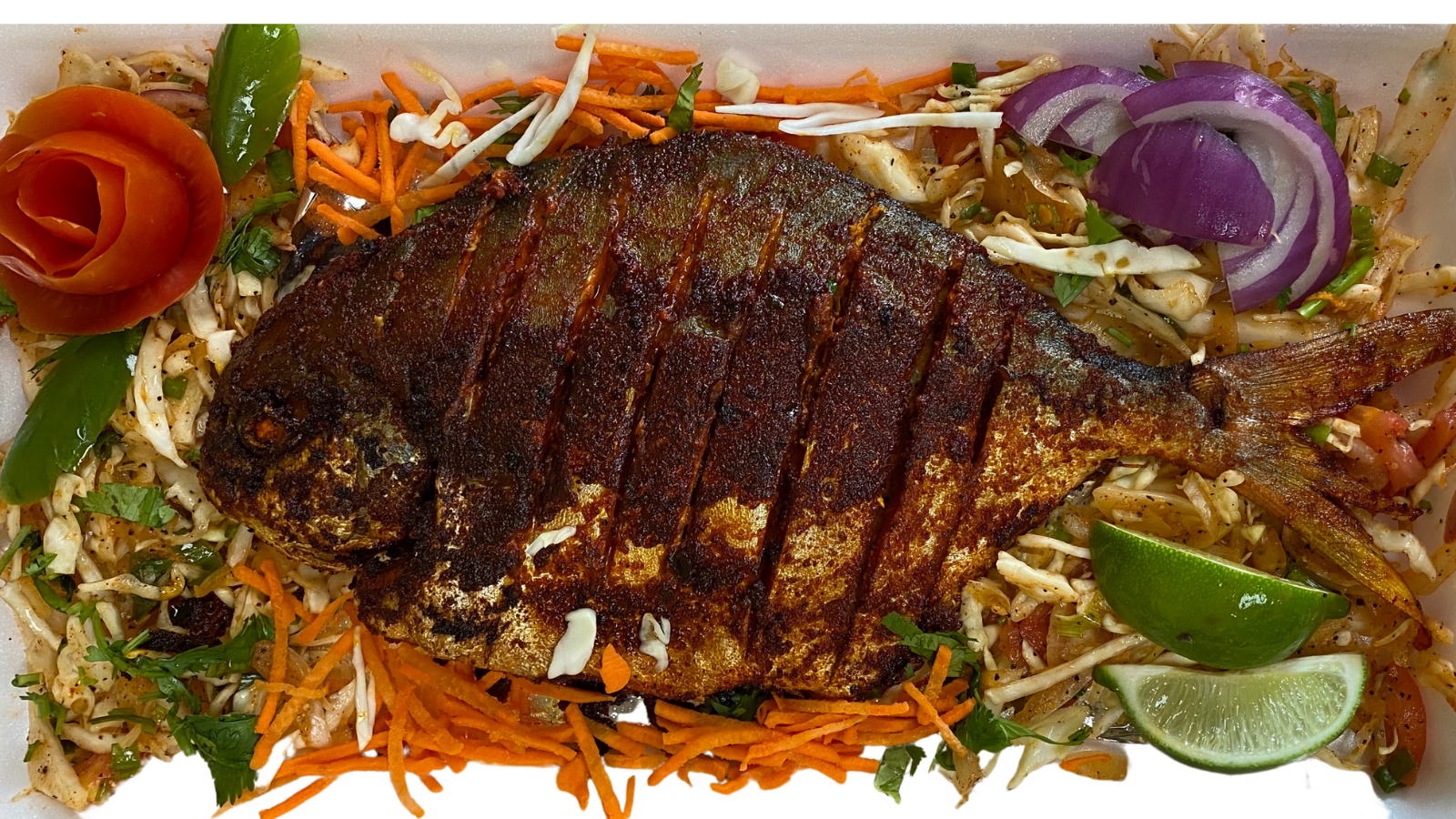 Order Golden Pompano Fry (+ Free Dessert) food online from Spices Of India Kitchen store, Irving on bringmethat.com