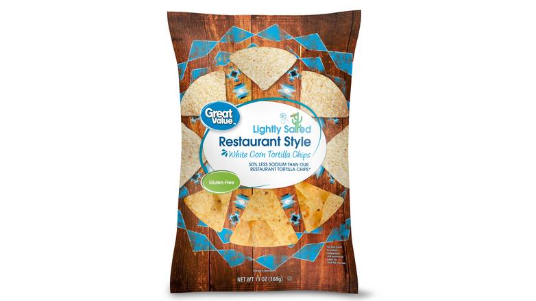 Order Great Value Lightly Salted Restaurant Style White Corn Tortilla Chips food online from Red Roof Market store, Lafollette on bringmethat.com