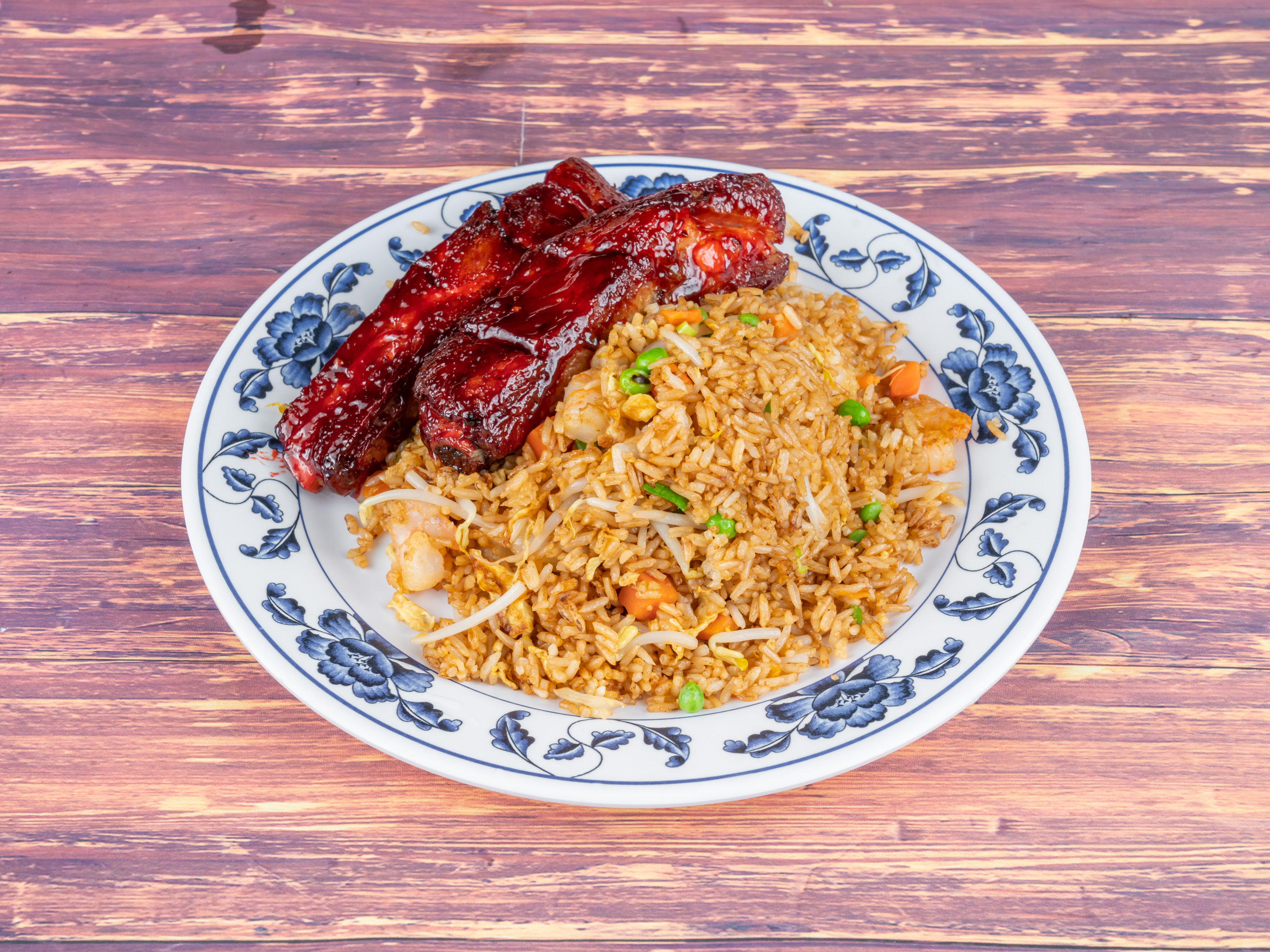 Order 2 BBQ Ribs with Shrimp Fry Rice food online from Perla Chinese Kitchen store, Houston on bringmethat.com