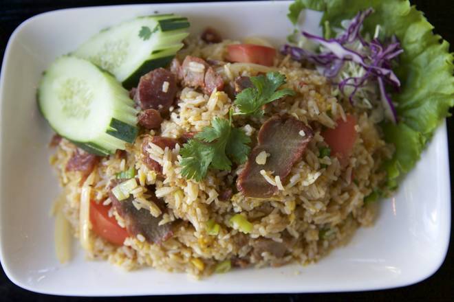 Order E05. BBQ Pork Fried Rice food online from New Thai Elephant store, San Mateo on bringmethat.com