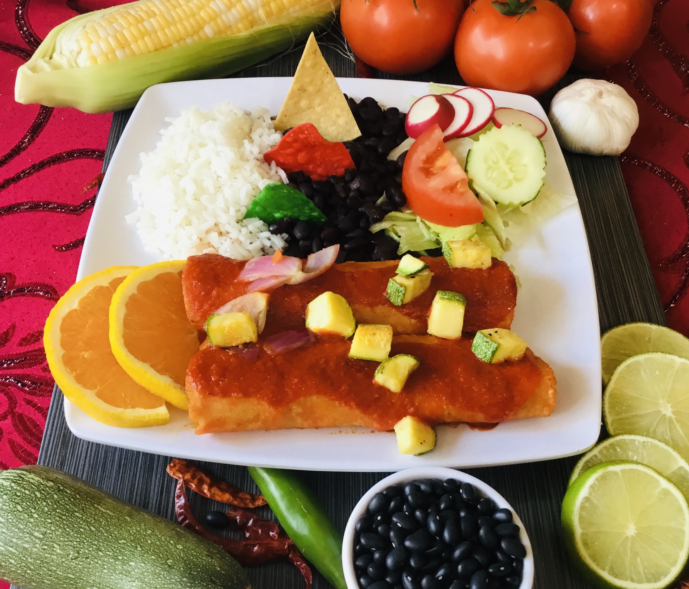 Order Vegan Red Enchiladas food online from Curry Sabor store, Whittier on bringmethat.com
