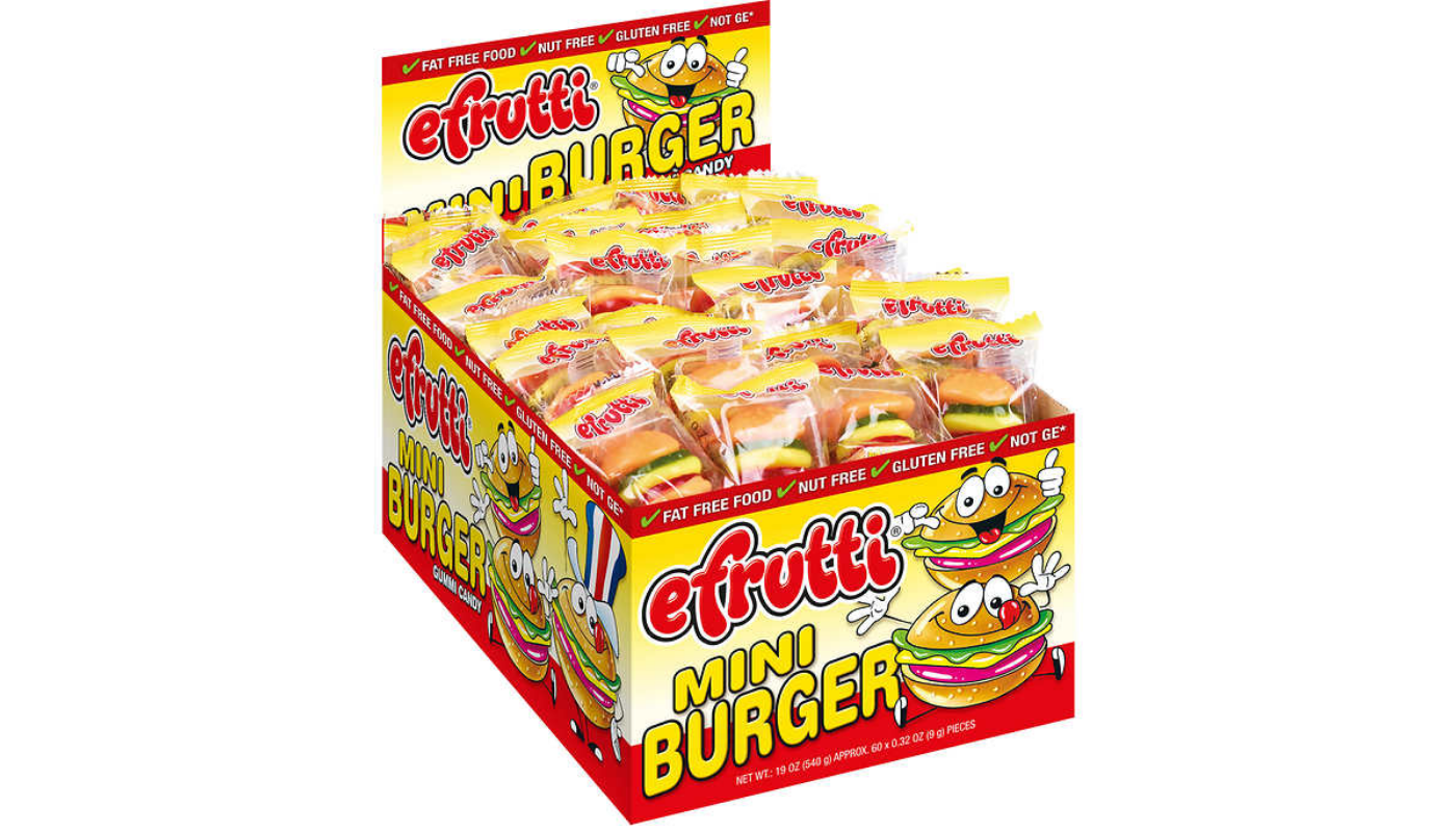 Order Gummi Mini Burgers Candy 60ct food online from Plaza Market store, Baldwin Park on bringmethat.com