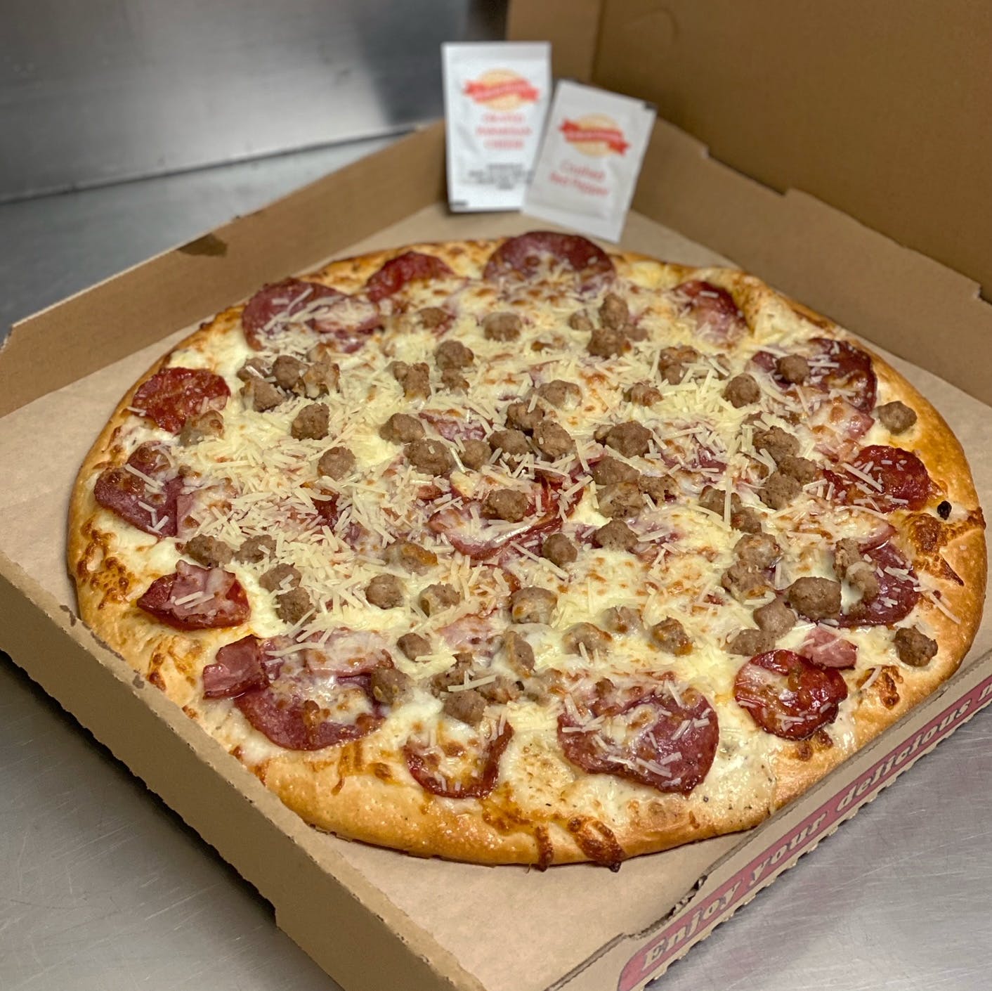 Order Meat Lovers Pizza - Small 10" food online from Jojo's Pizzeria store, Sacramento on bringmethat.com