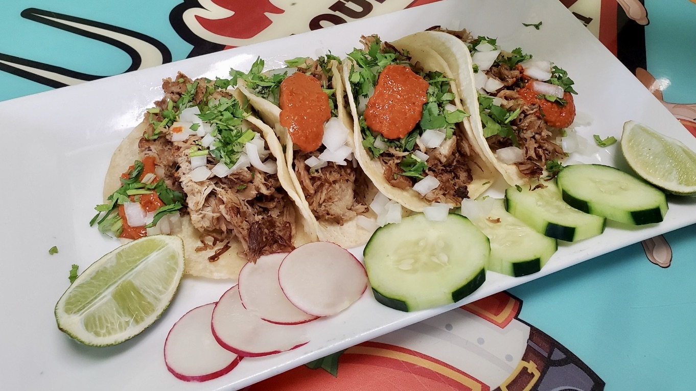 Order Carnitas Tacos food online from benji's taqueria mexican grill 2 store, Caldwell on bringmethat.com