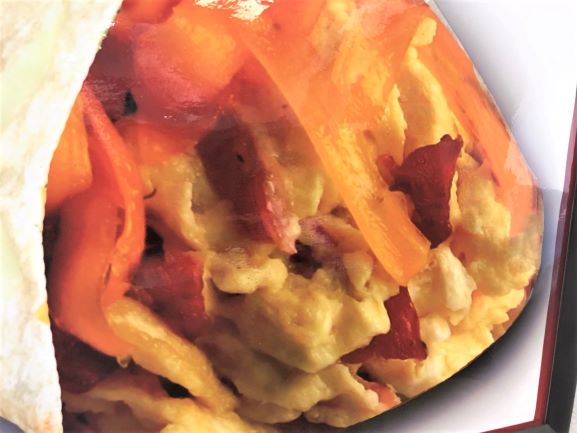 Order Egg Bacon Cheese Breakfast Burrito food online from Jim's Burgers #2 store, Wilmington on bringmethat.com