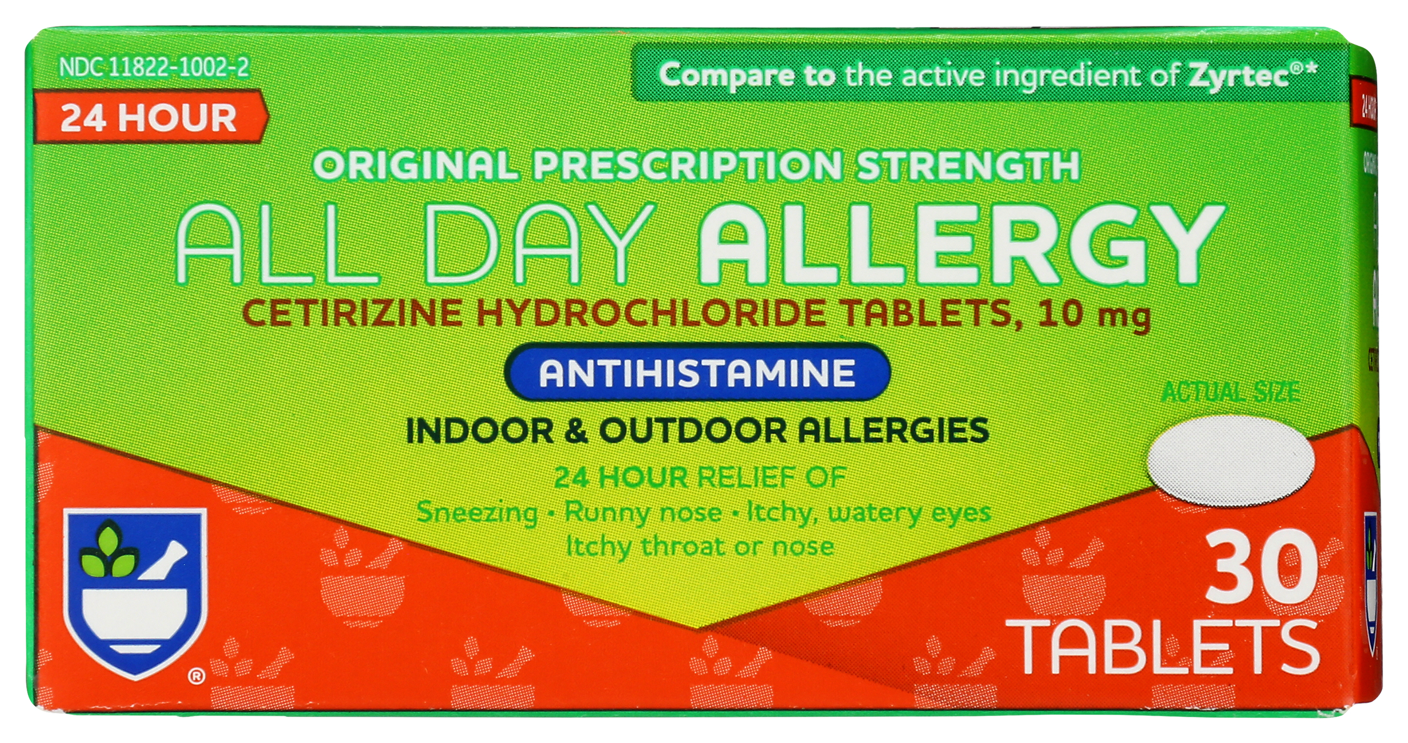 Order Rite Aid Pharmacy Cetirizine Allergy Relief Tablets - 10mg, 30 ct food online from Bartell store, Edmonds on bringmethat.com