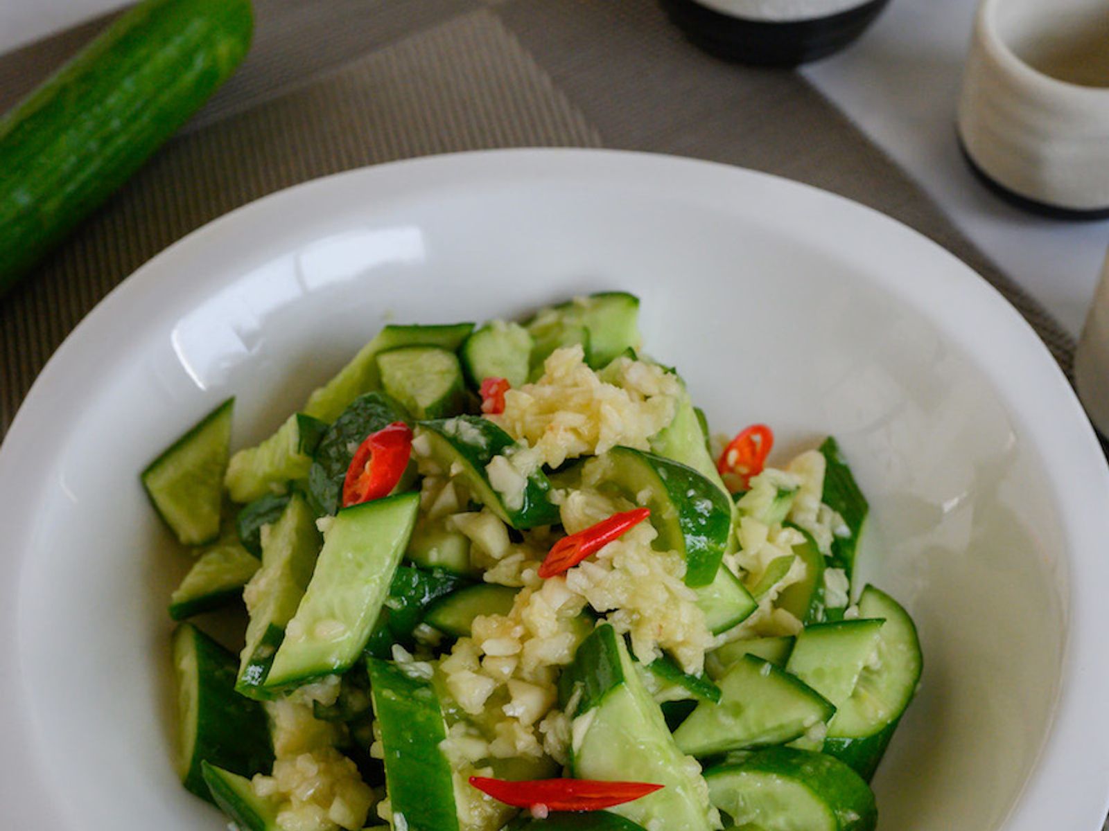 Order Cucumber Salad W. Fresh Garlic 蒜泥拍黄瓜 food online from Lao Sze Chuan Chinese Restaurant store, Champaign on bringmethat.com