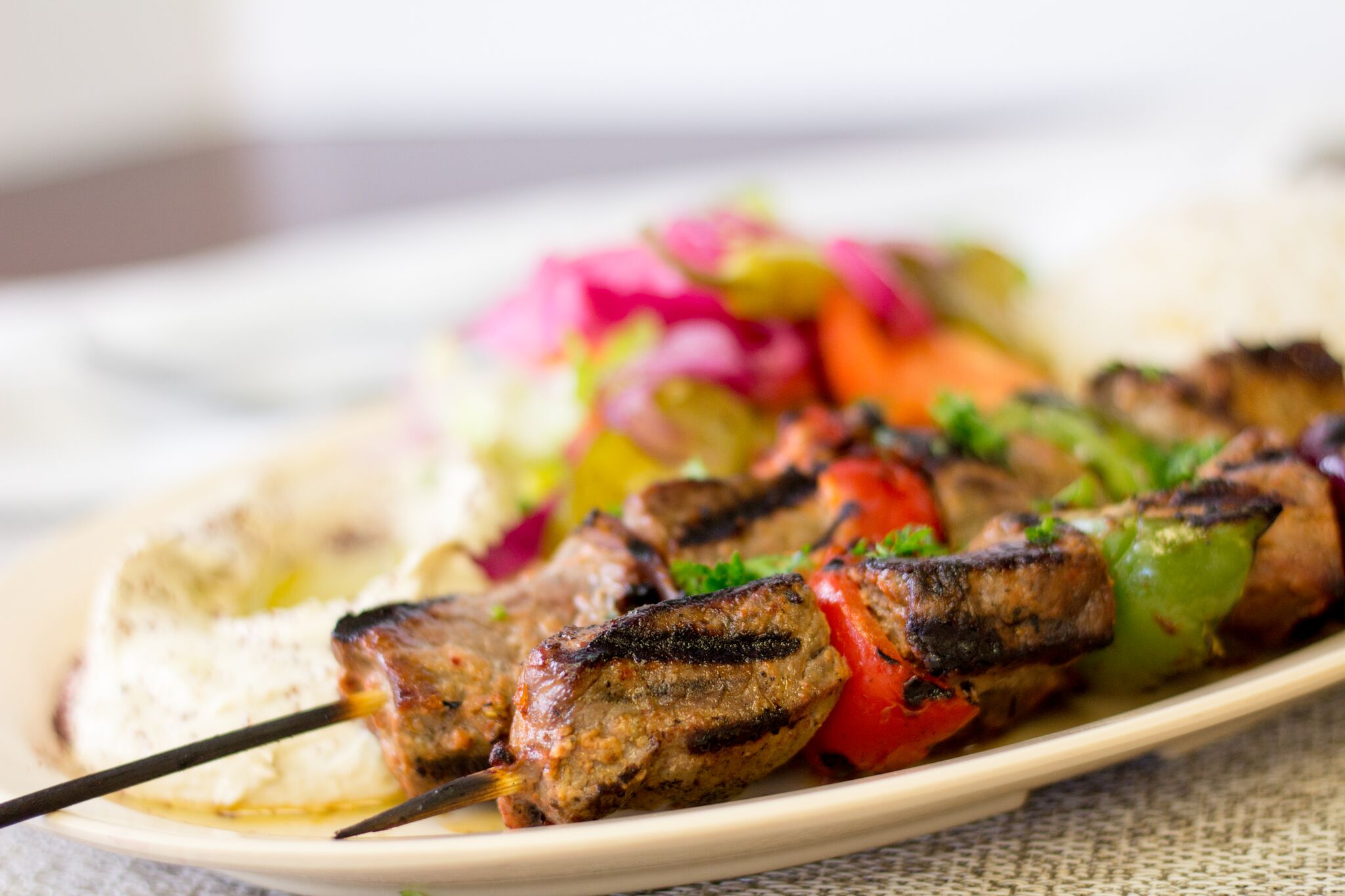 Order 42. Beef Shish Kabob Plate food online from House of Falafel store, Cupertino on bringmethat.com