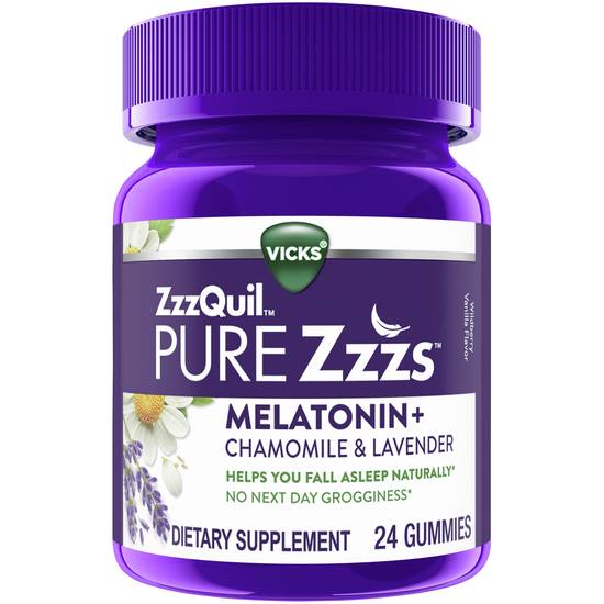 Order Pure Zzzs Melatonin Sleep Aid Gummies with Chamomile & Lavender 1 mg (24 ct) food online from Rite Aid store, Greenville on bringmethat.com