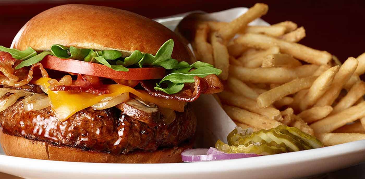 Order Blue Cheeseburger - Burger food online from Boston House of Pizza store, Brookline on bringmethat.com
