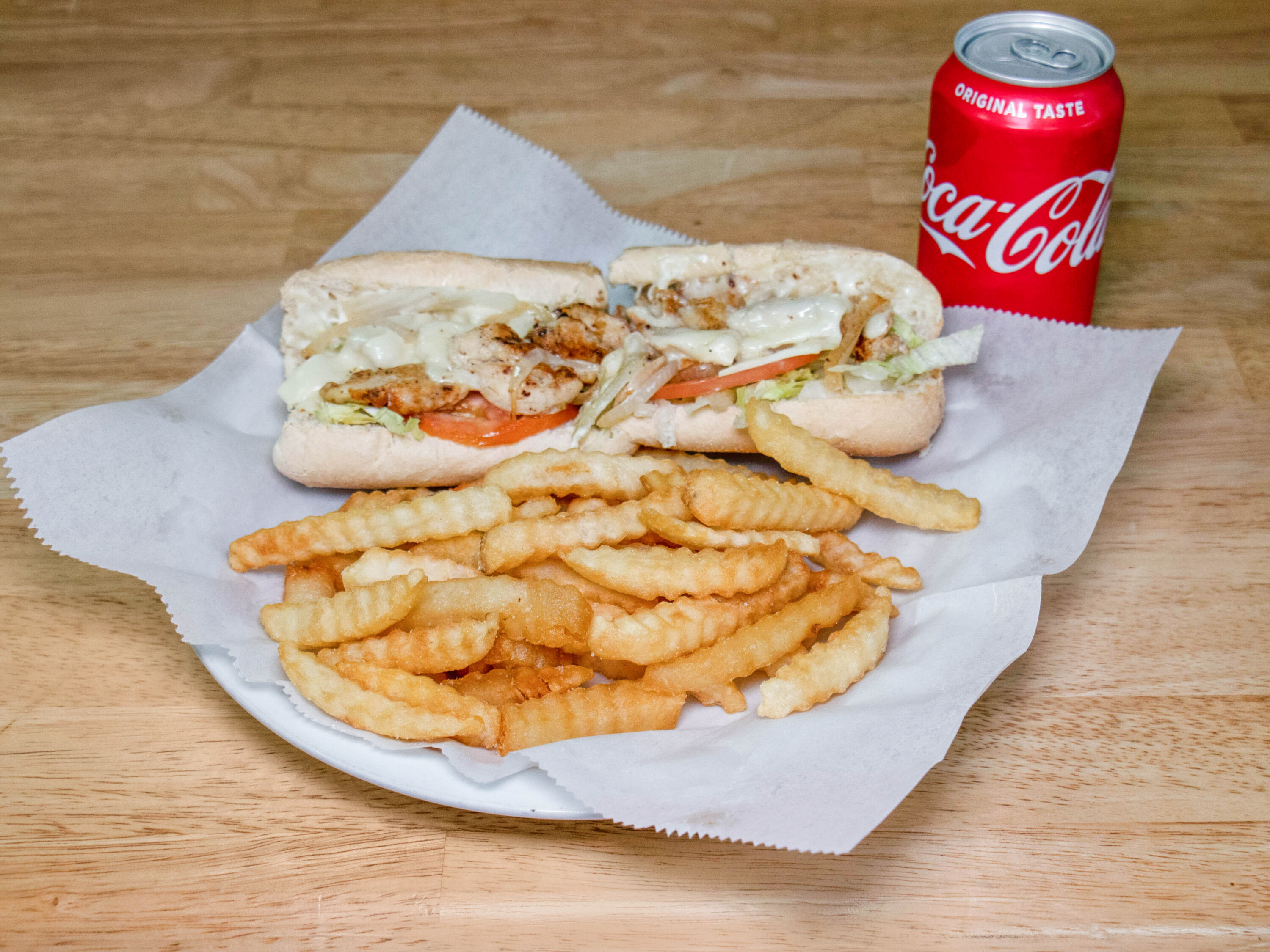 Order 6. Grilled Chicken and Cheese Sub Combo food online from George's Steak N Things store, Fairfax Station on bringmethat.com