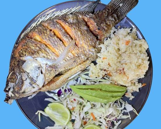 Order Fried Tilapia With Rice, Salad, Avocado, and Two Tortillas food online from Sabrositas store, Los Angeles on bringmethat.com