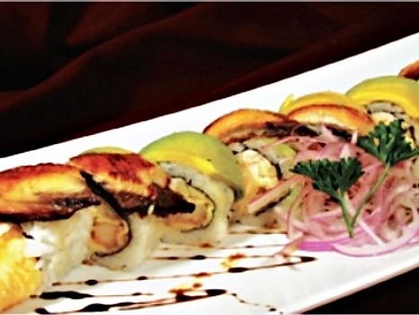 Order TR8. Green Dragon Roll food online from Hoshi Sushi store, Fullerton on bringmethat.com