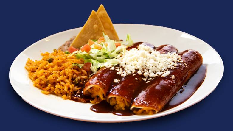 Order Enchiladas Rojas (Cheddar Cheese) food online from Taco Palenque store, Round Rock on bringmethat.com